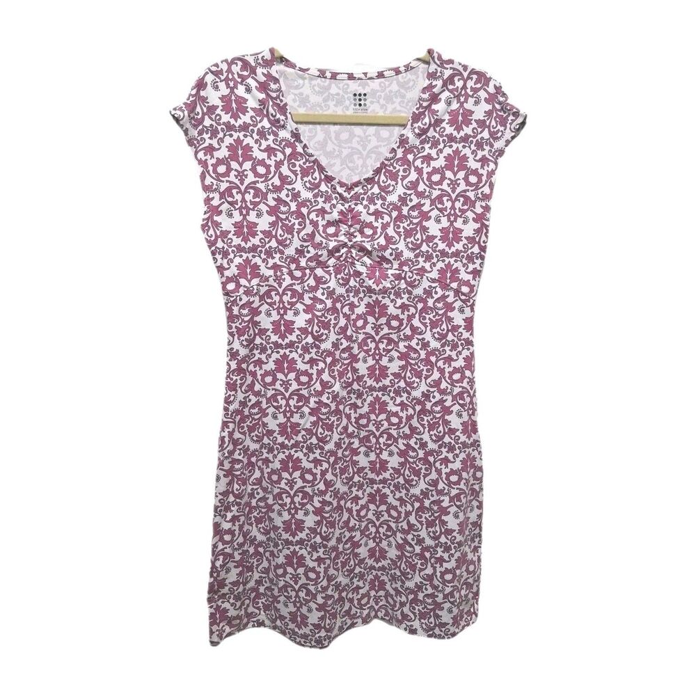 Title Nine Mini Dress Cap Sleeve V Neck Pink White Size S